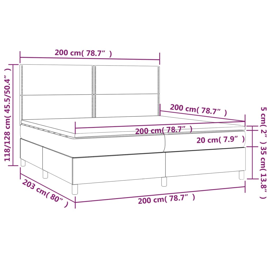 vidaXL Pat cu arcuri, saltea și LED, negru, 200x200cm, piele ecologică