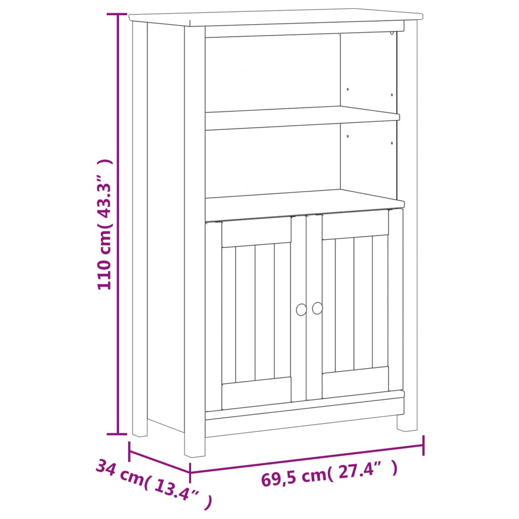 vidaXL Dulap de baie BERG, alb, 69,5x34x110 cm, lemn masiv de pin