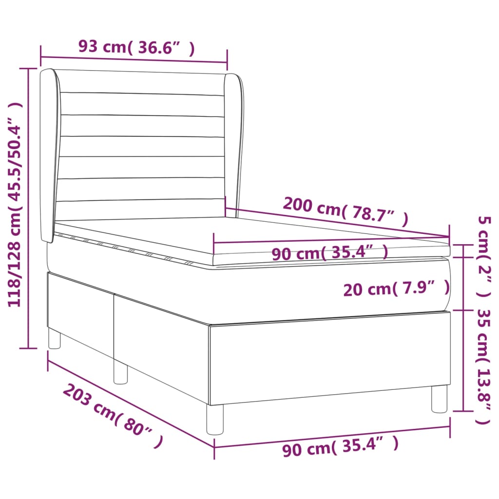 vidaXL Pat box spring cu saltea, gri deschis, 90x200 cm, catifea