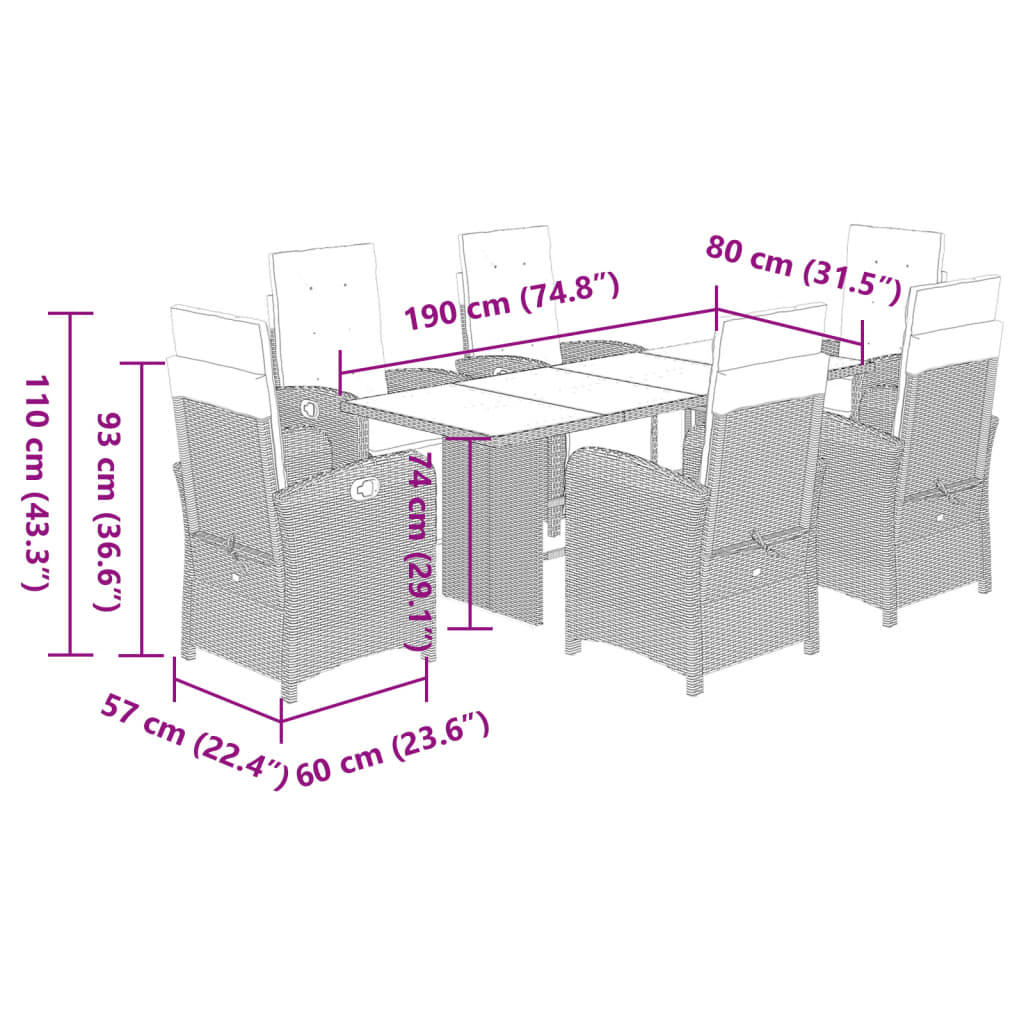 vidaXL Set mobilier de grădină cu perne, 7 piese gri deschis poliratan