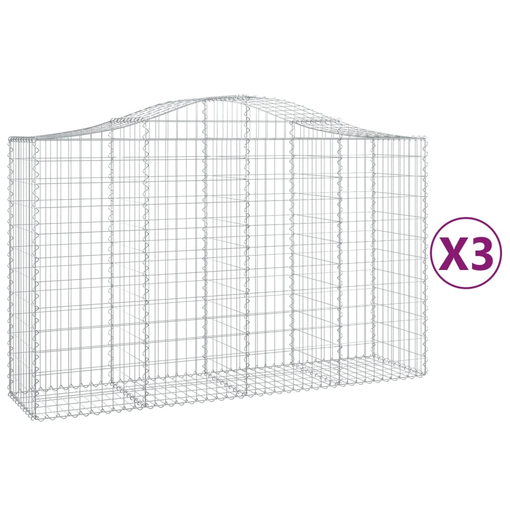 vidaXL Coșuri gabion arcuite 3 buc, 200x50x120/140 cm, fier galvanizat