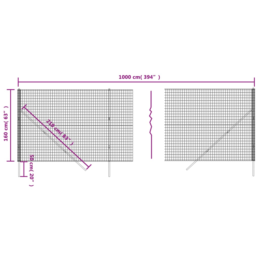 vidaXL Gard plasă de sârmă, verde, 1,6x10 m, oțel galvanizat