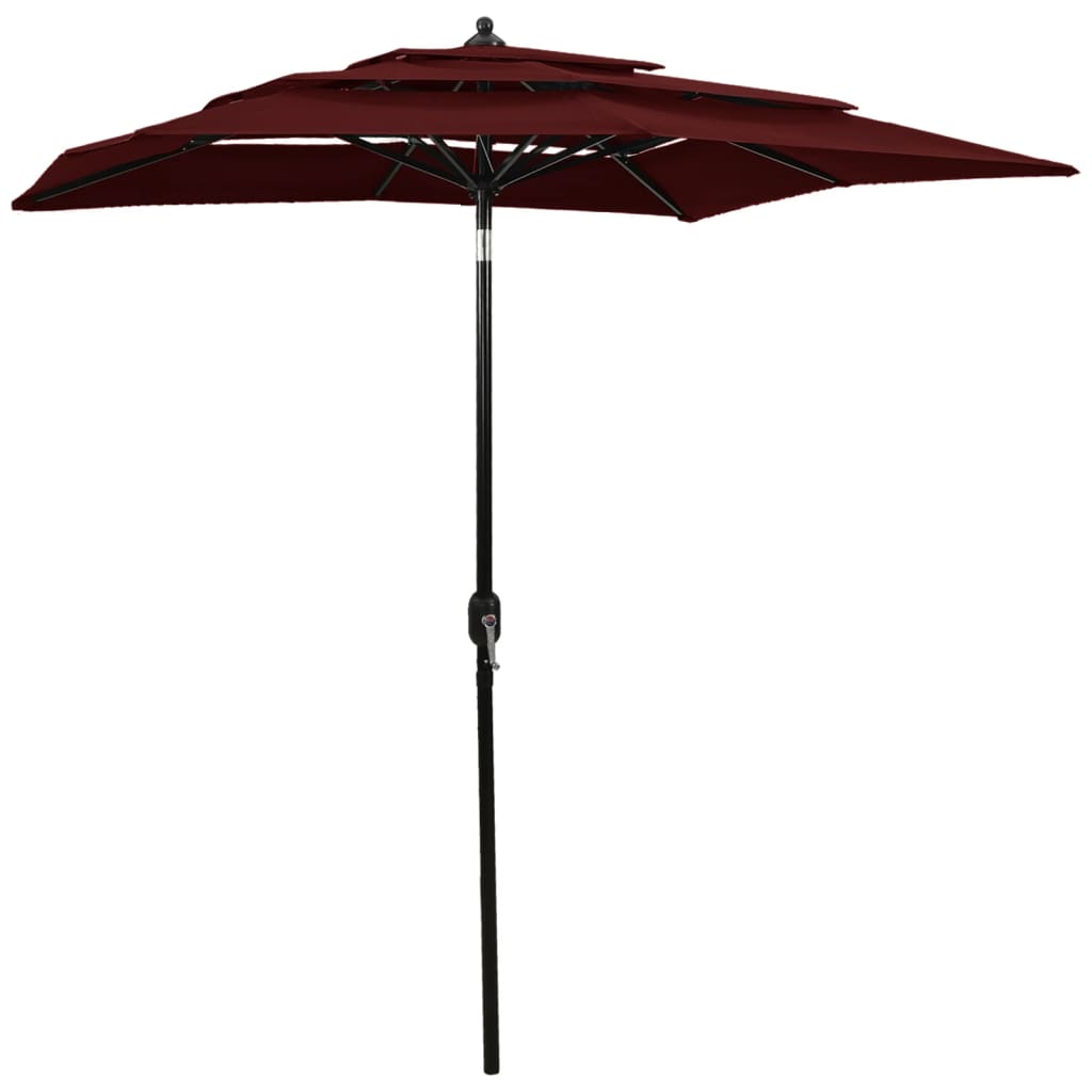 vidaXL Umbrelă de soare 3 niveluri, stâlp aluminiu, roșu bordo, 2x2 m