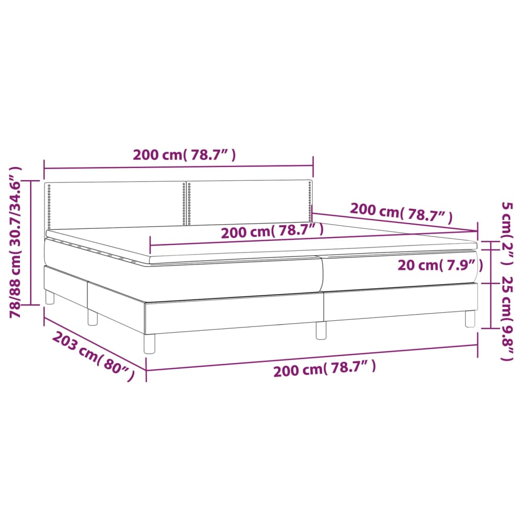 vidaXL Pat cu arcuri, saltea & LED, roz, 200x200 cm, catifea