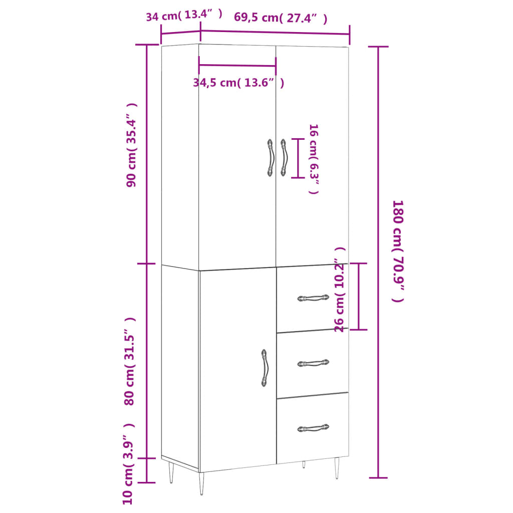 vidaXL Dulap înalt, stejar maro, 69,5x34x180 cm, lemn compozit