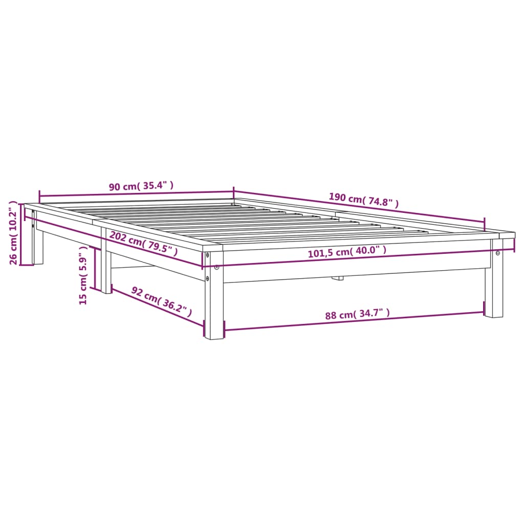 vidaXL Cadru de pat Single, gri, 90x190 cm, lemn masiv de pin