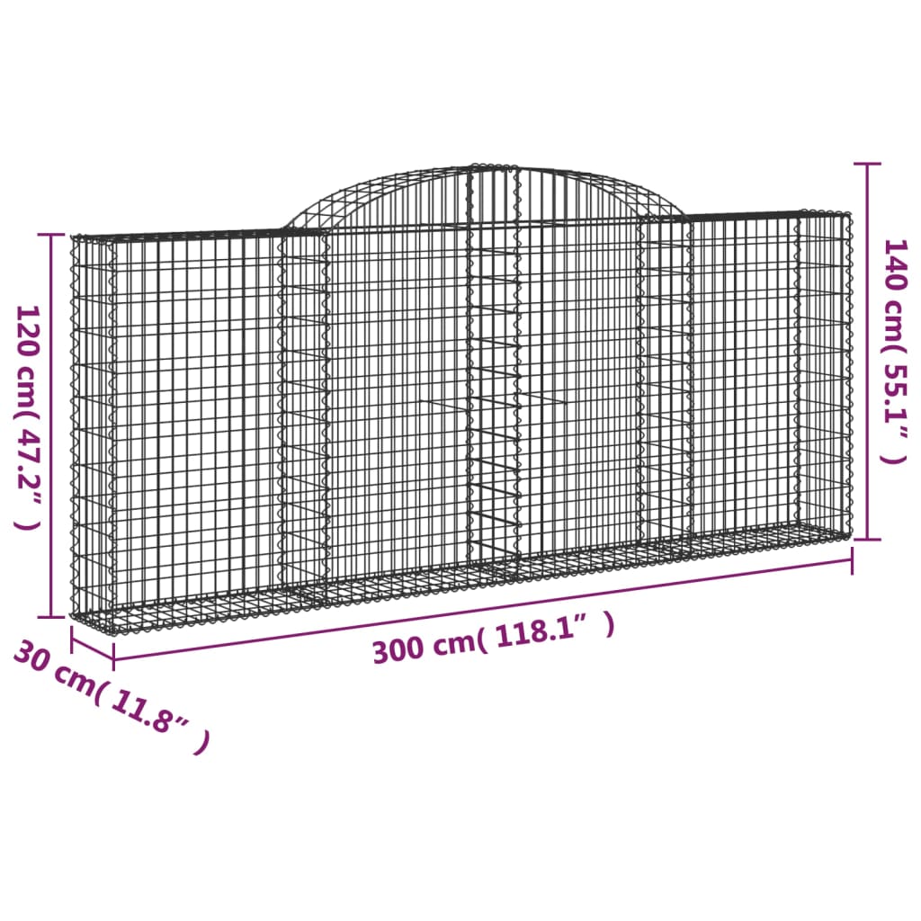 vidaXL Coșuri gabion arcuite 9 buc, 300x30x120/140 cm, fier galvanizat