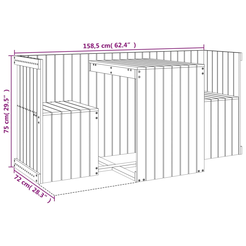 vidaXL Set de balcon cu 2 locuri, alb, lemn masiv de pin