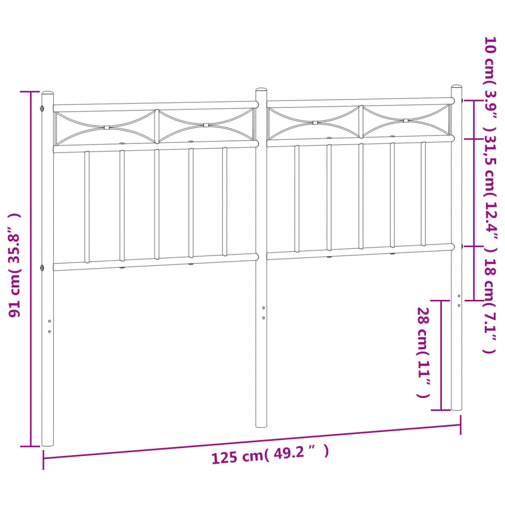 vidaXL Tăblie de pat metalică, negru, 120 cm