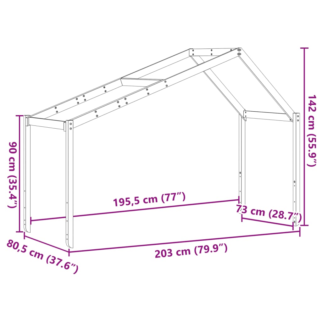 vidaXL Acoperiș pat de copii, 203x80,5x142 cm, lemn masiv de pin