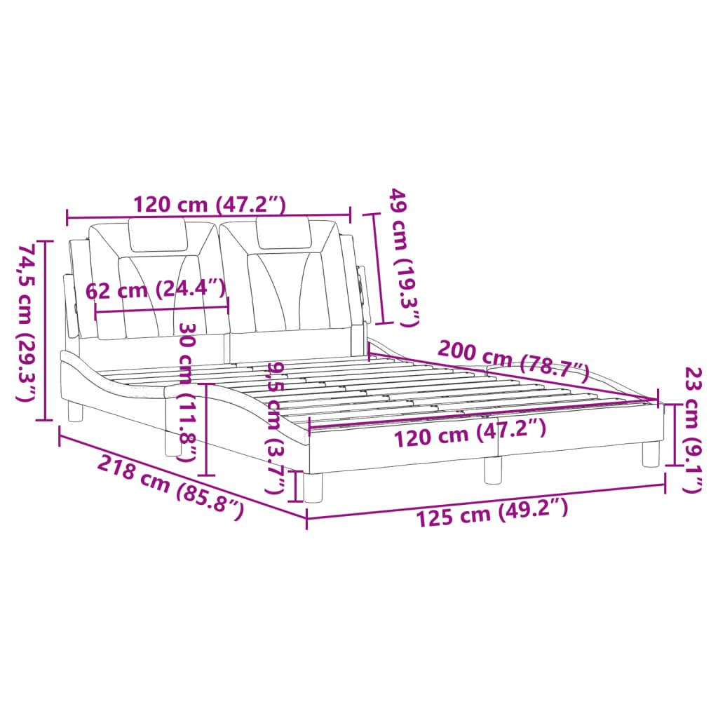 vidaXL Cadru de pat cu tăblie, maro, 120x200 cm, piele ecologică