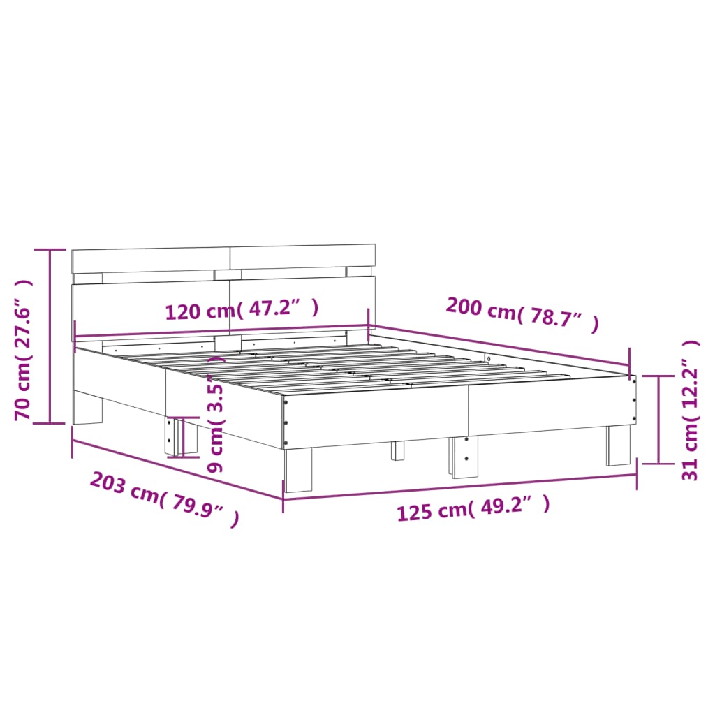 vidaXL Cadru de pat cu tăblie stejar fumuriu 120x200 cm lemn prelucrat