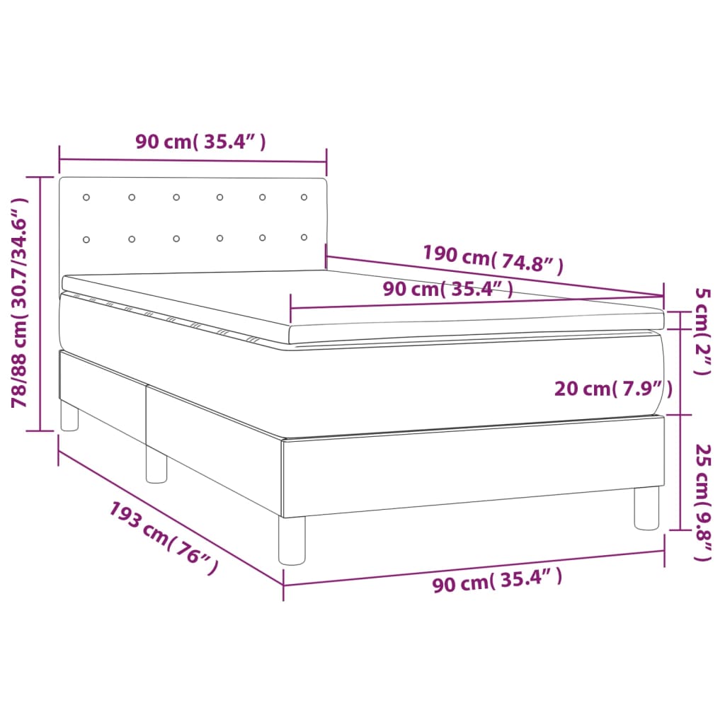 vidaXL Pat box spring cu saltea, negru, 90x190 cm, catifea