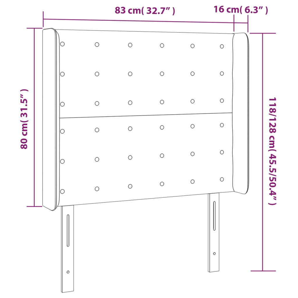 vidaXL Tăblie de pat cu LED, negru, 83x16x118/128 cm, textil