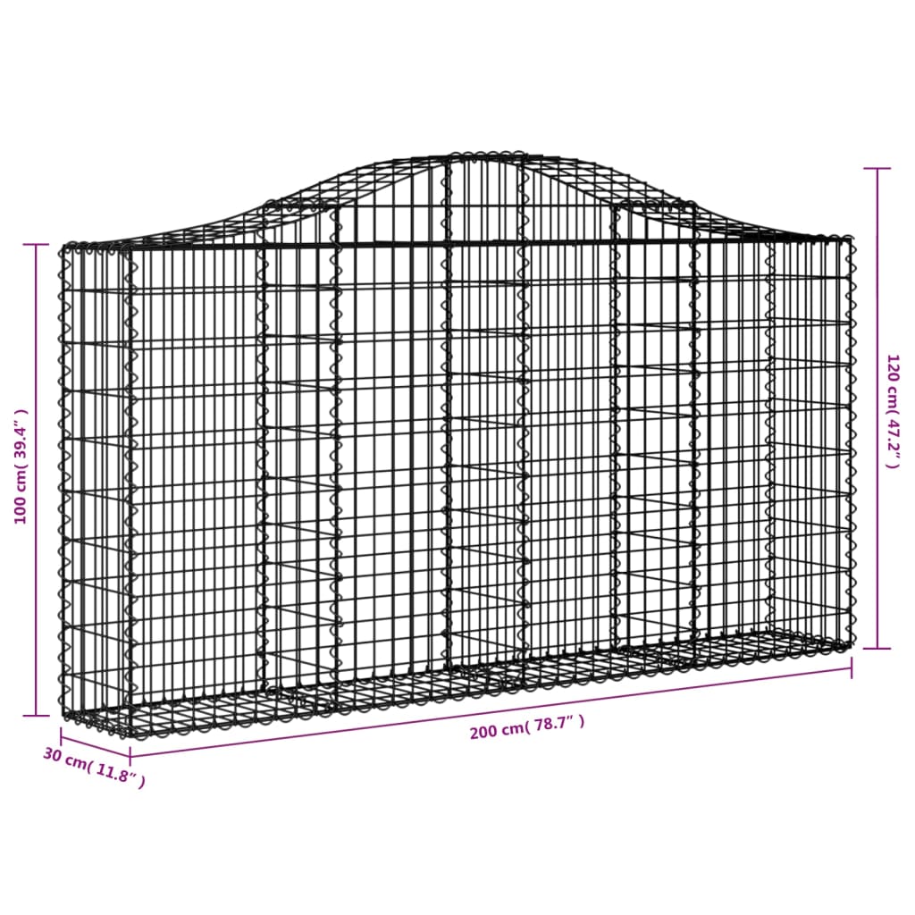 vidaXL Coșuri gabion arcuite 5 buc, 200x30x100/120 cm fier galvanizat