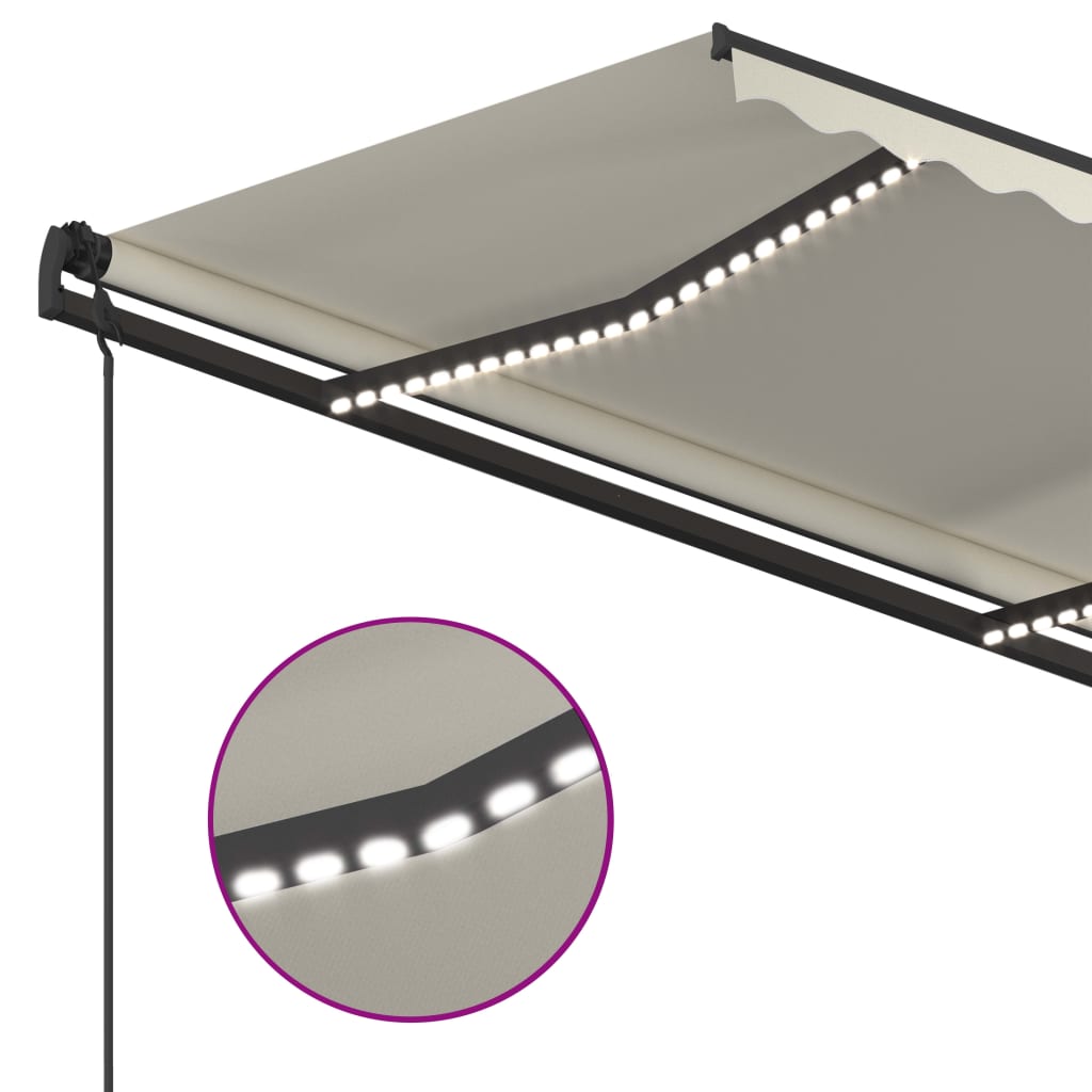 vidaXL Copertină retractabilă manual, cu LED, crem, 4,5x3,5 m