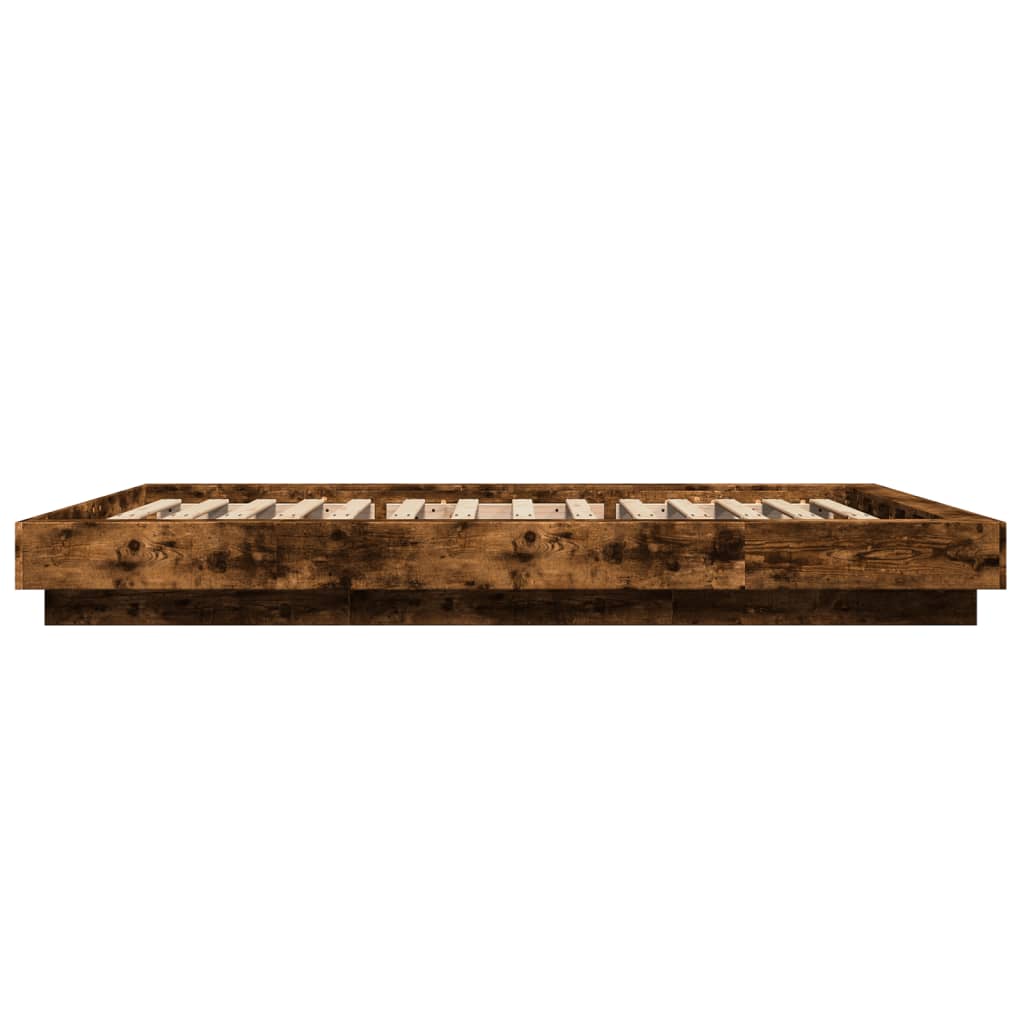 vidaXL Cadru de pat, stejar afumat, 135x190 cm, lemn prelucrat