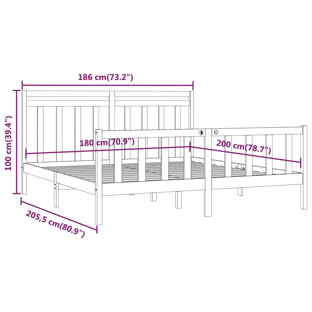 vidaXL Cadru de pat Super King, alb, 180x200 cm, lemn masiv de pin