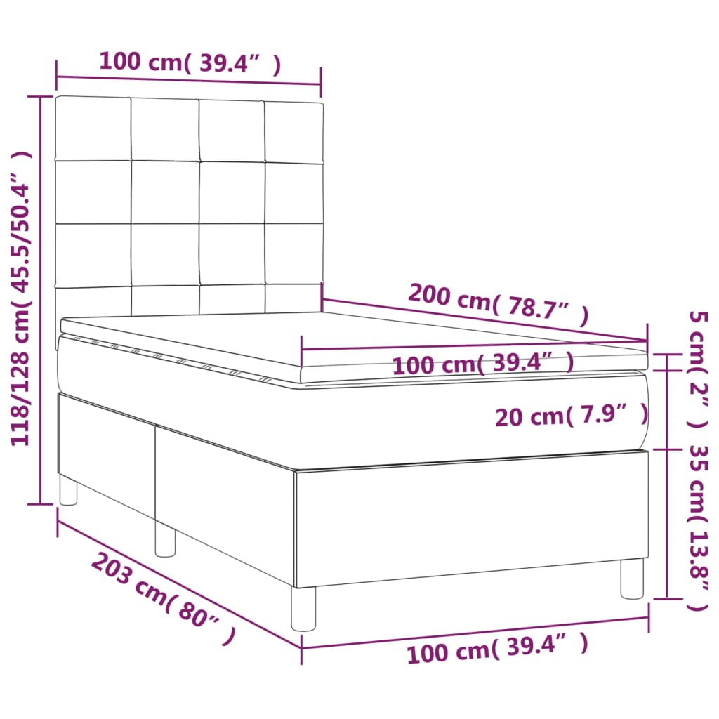 vidaXL Pat box spring cu saltea, roz, 100x200 cm, catifea