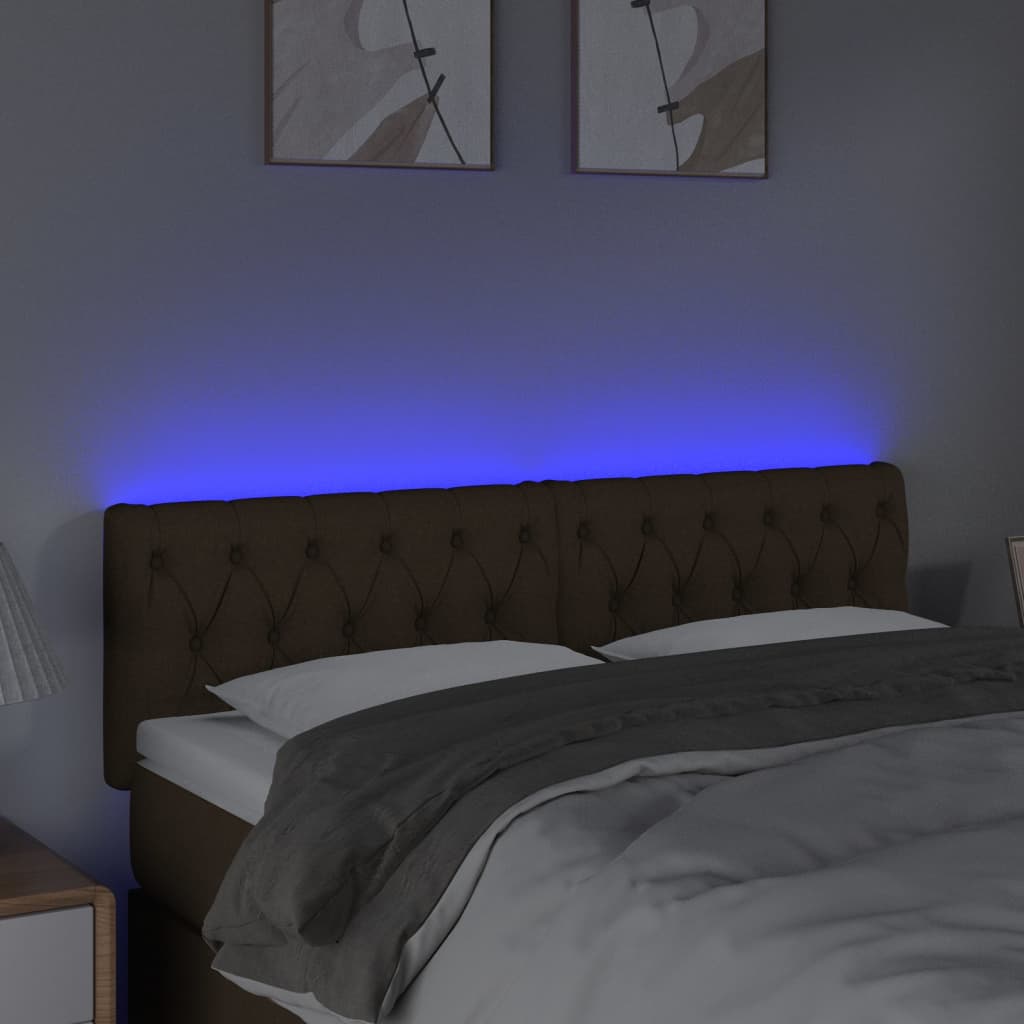 vidaXL Tăblie de pat cu LED, maro închis, 160x7x78/88 cm, textil