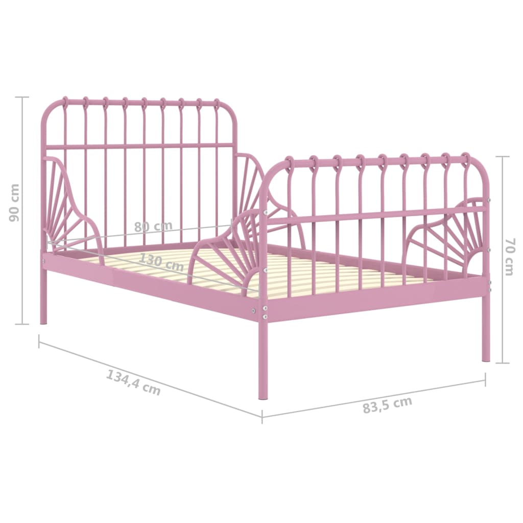 vidaXL Cadru de pat extensibil, roz, metal, 80x130/200 cm
