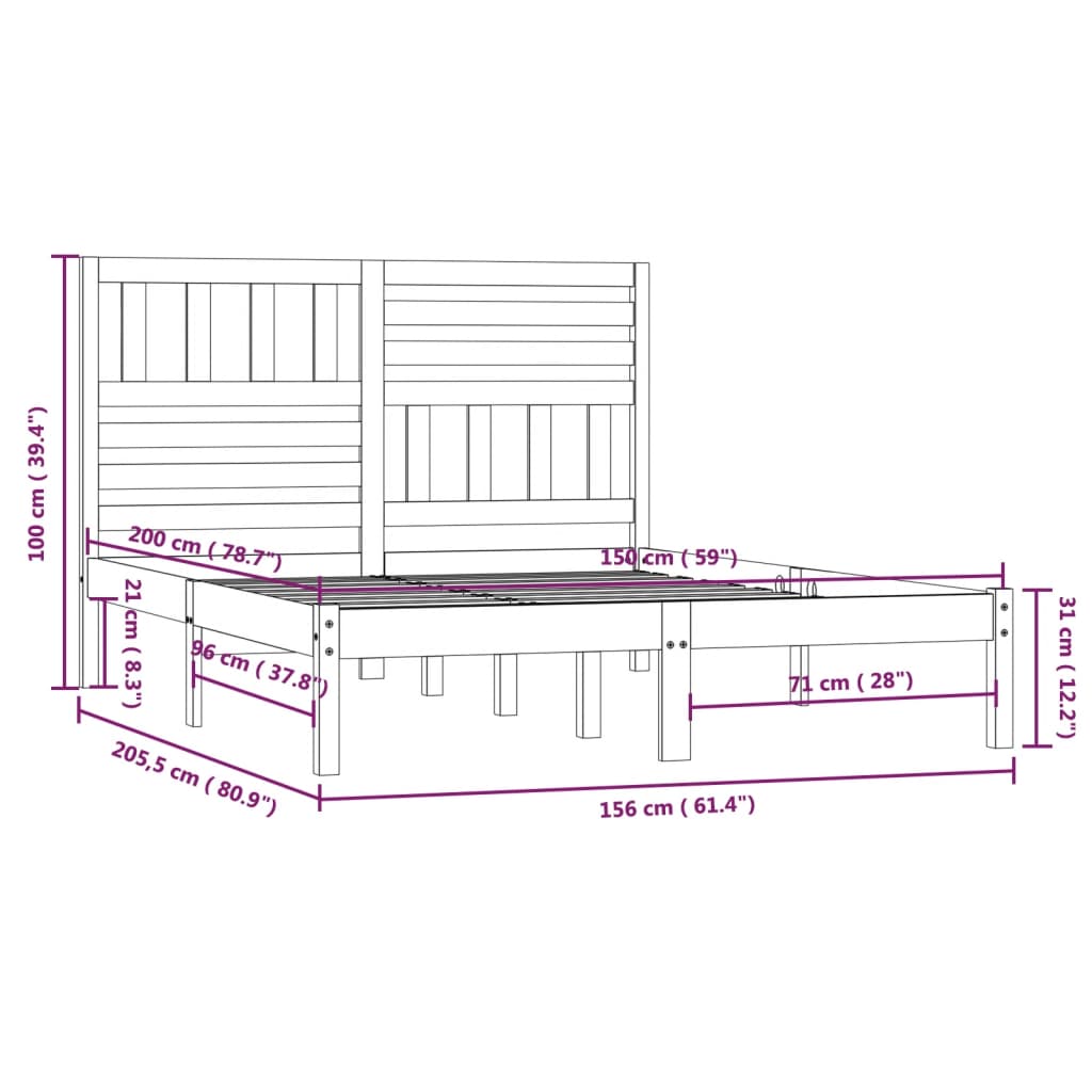 vidaXL Cadru de pat, alb, 150x200 cm, lemn masiv de pin