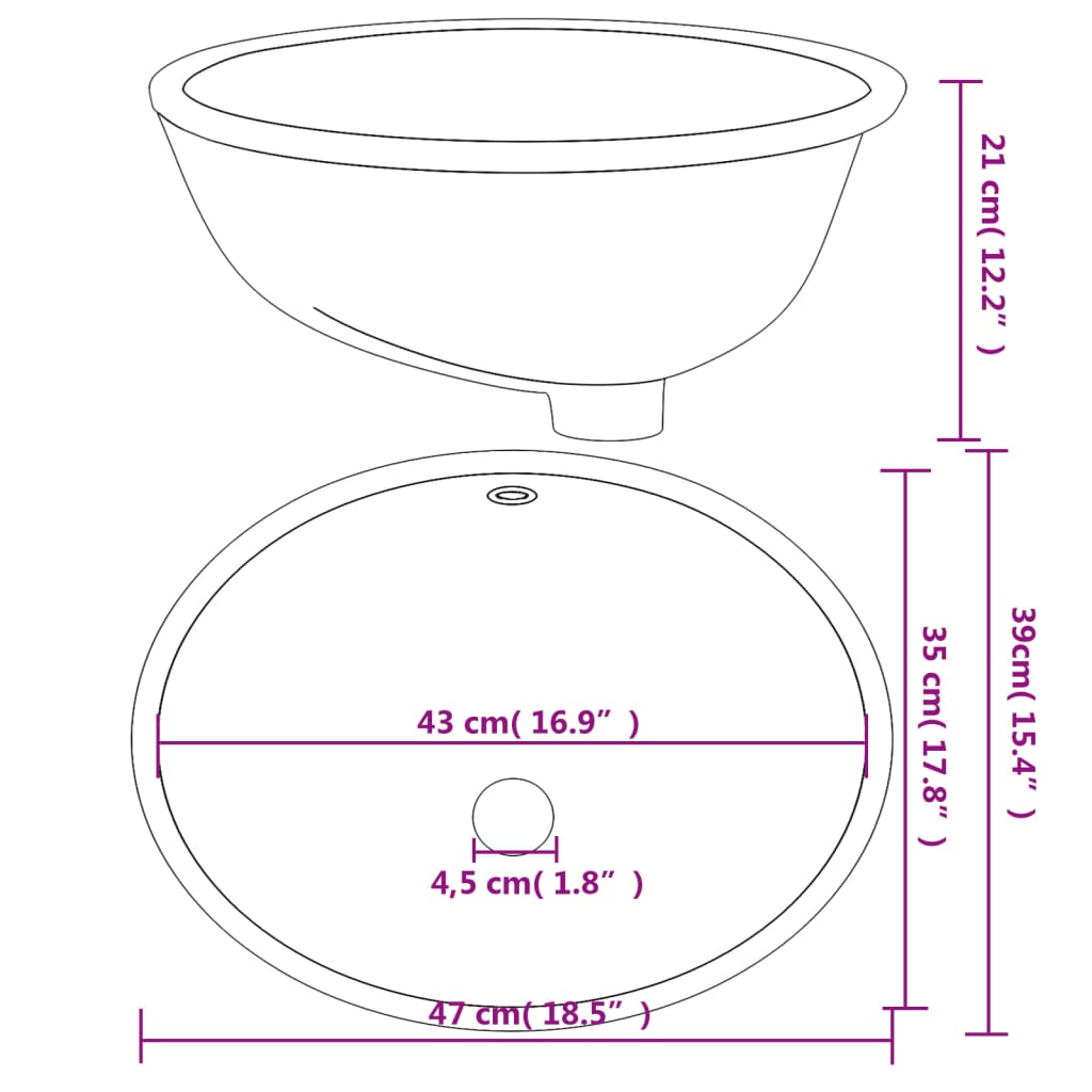 vidaXL Chiuvetă de baie albă 47x39x21 cm, ovală, ceramică