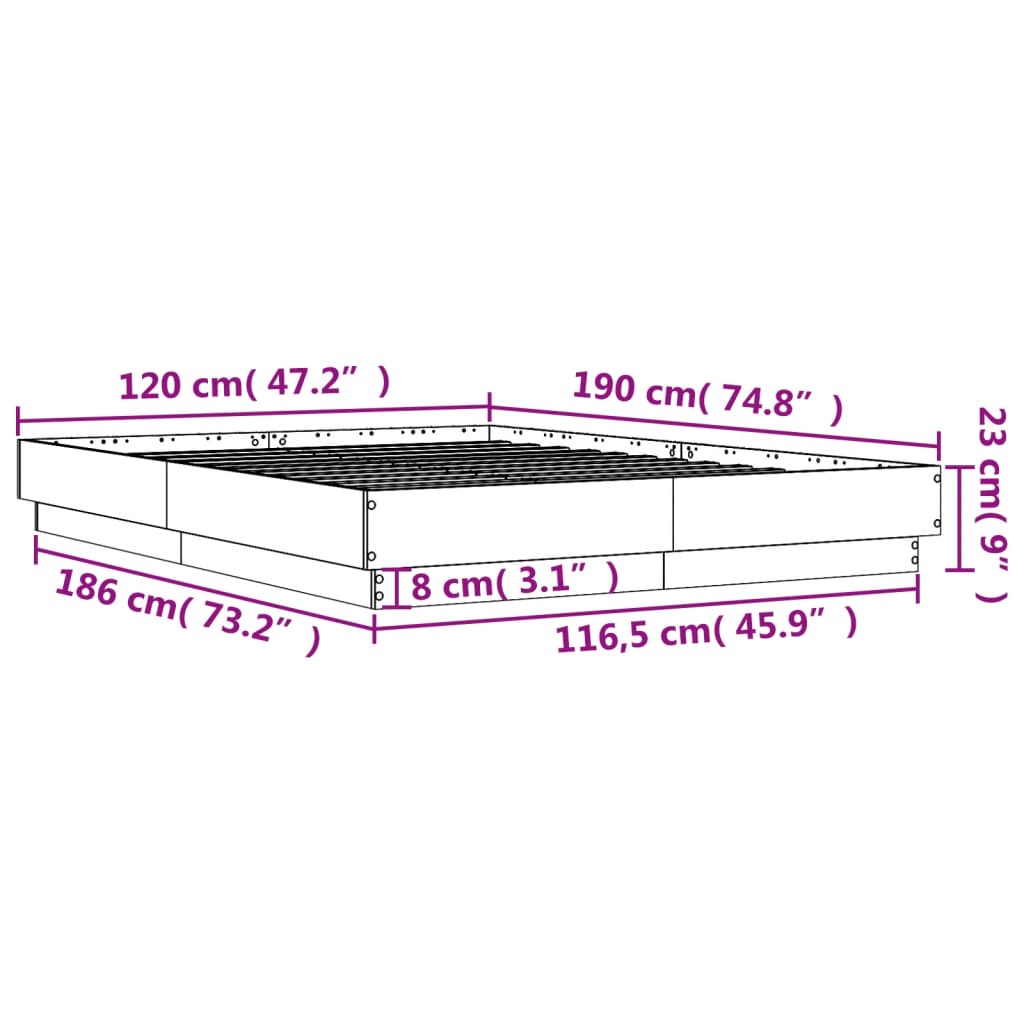 vidaXL Cadru de pat cu lumini LED, negru, 120x190 cm