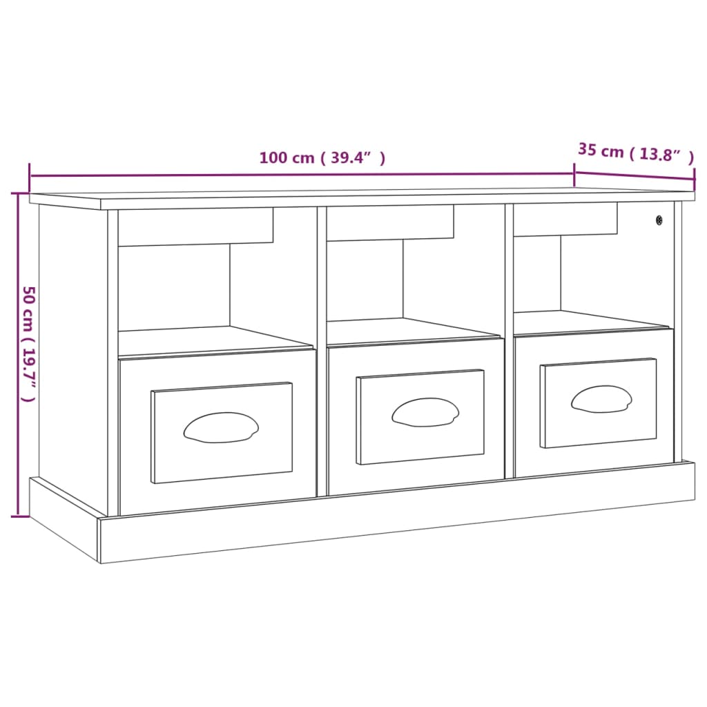 vidaXL Comodă TV, gri sonoma, 100x35x50 cm, lemn prelucrat