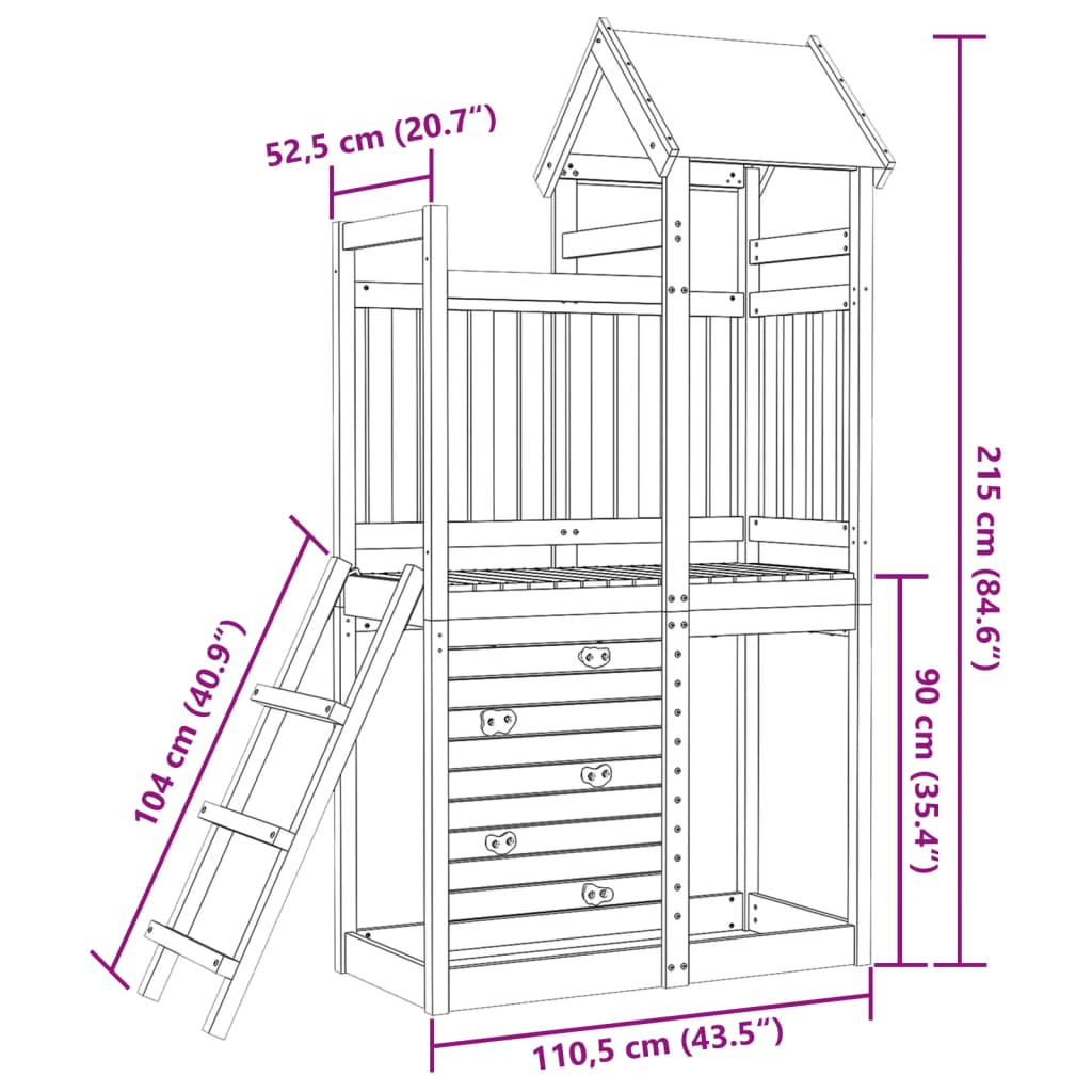 vidaXL Turn joacă cu perete cățărare 110,5x52,5x215 cm lemn pin tratat