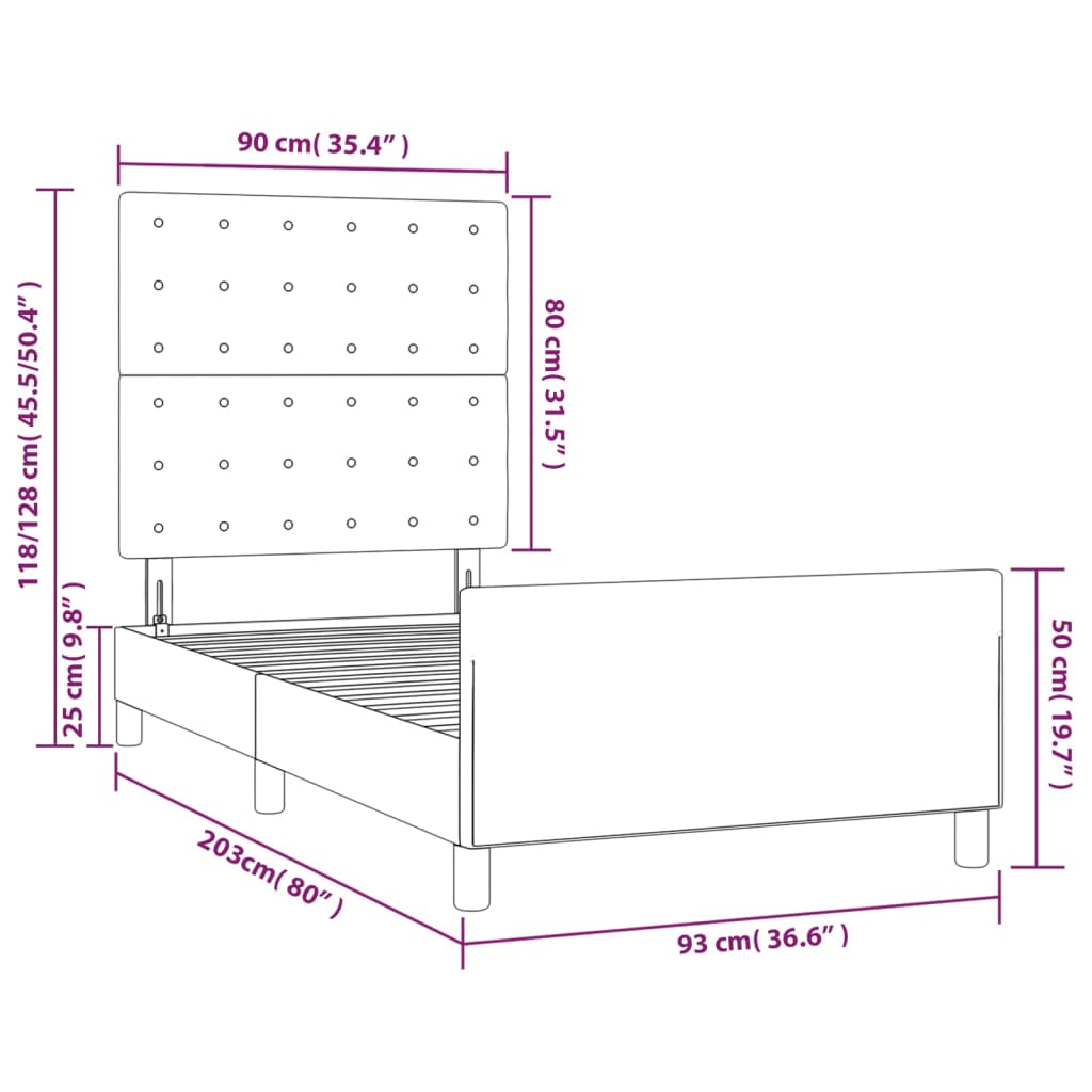 vidaXL Cadru de pat cu tăblie, alb, 90x200 cm, piele ecologică