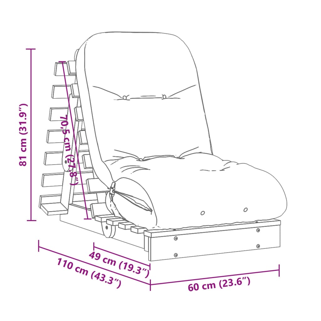 vidaXL Canapea futon cu saltea, 60x206x11 cm, lemn de pin tratat