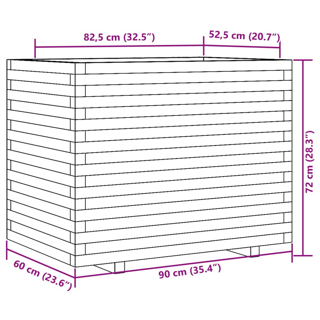 vidaXL Jardinieră de grădină, 90x60x72 cm, lemn de pin impregnat