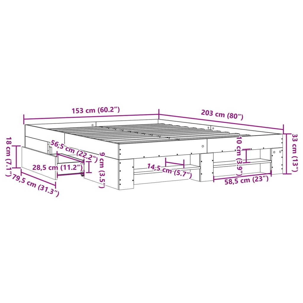 vidaXL Cadru pat fără saltea stejar sonoma 150x200 cm lemn prelucrat