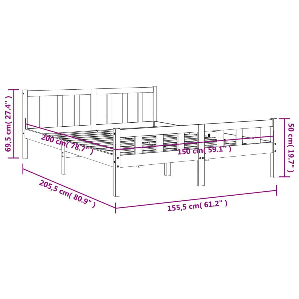 vidaXL Cadru de pat fără saltea, maro ceruit 150x200 cm lemn masiv pin