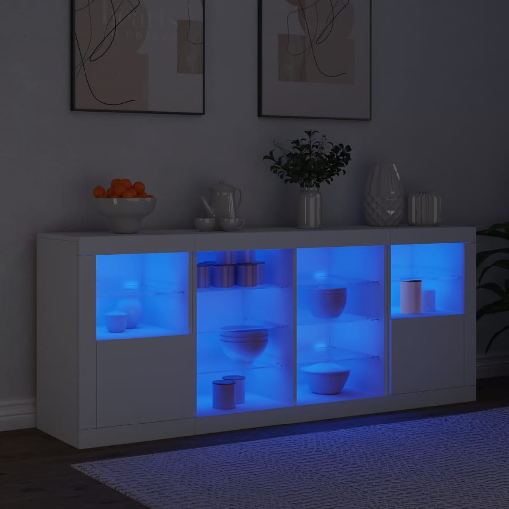 vidaXL Servantă cu lumini LED, alb, 163x37x67 cm