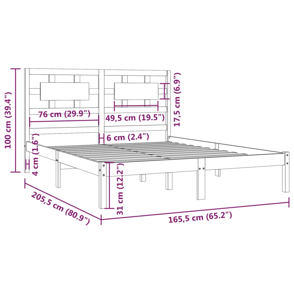 vidaXL Cadru de pat, alb, 160x200 cm, lemn masiv de pin