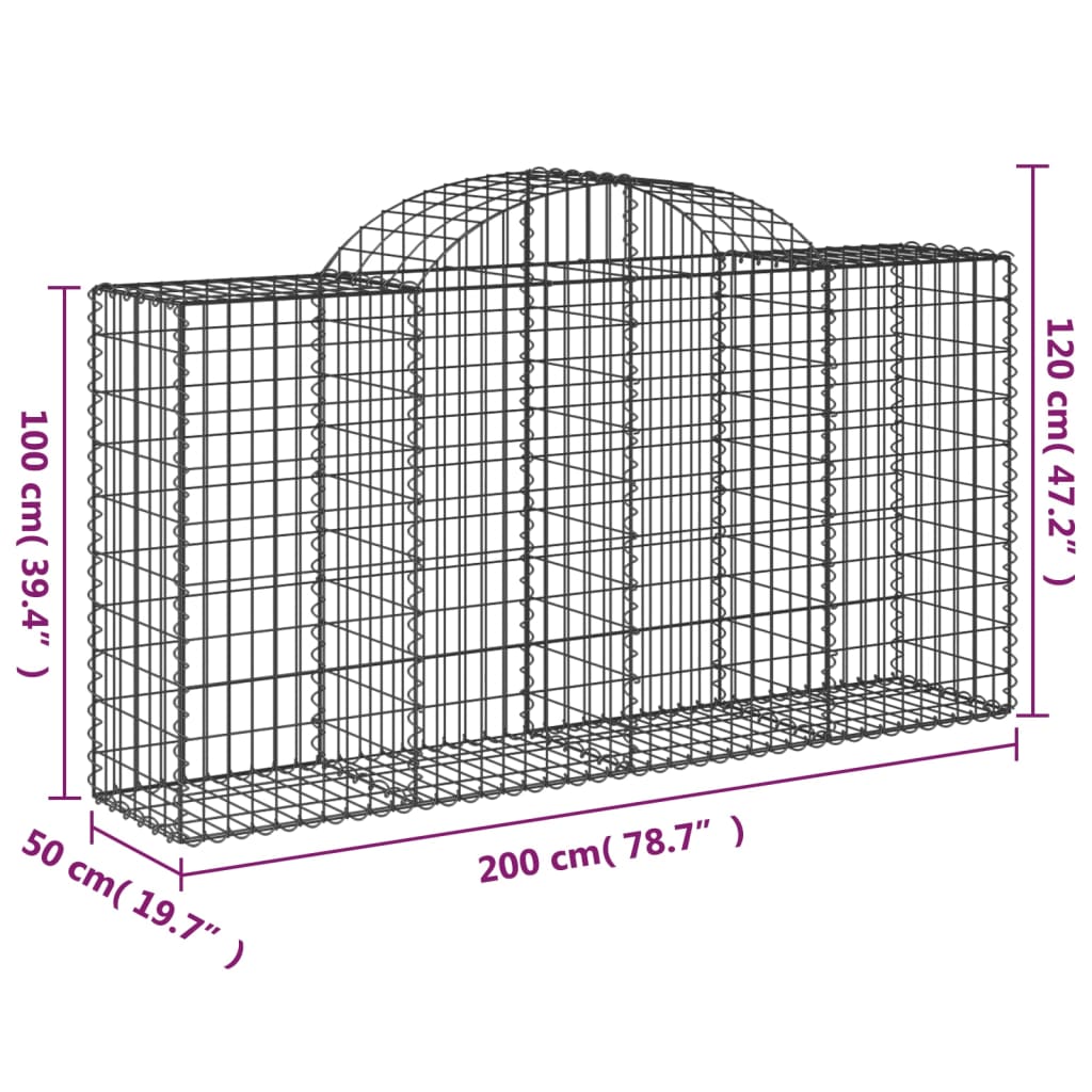 vidaXL Coșuri gabion arcuite 12 buc, 200x50x100/120cm, fier galvanizat