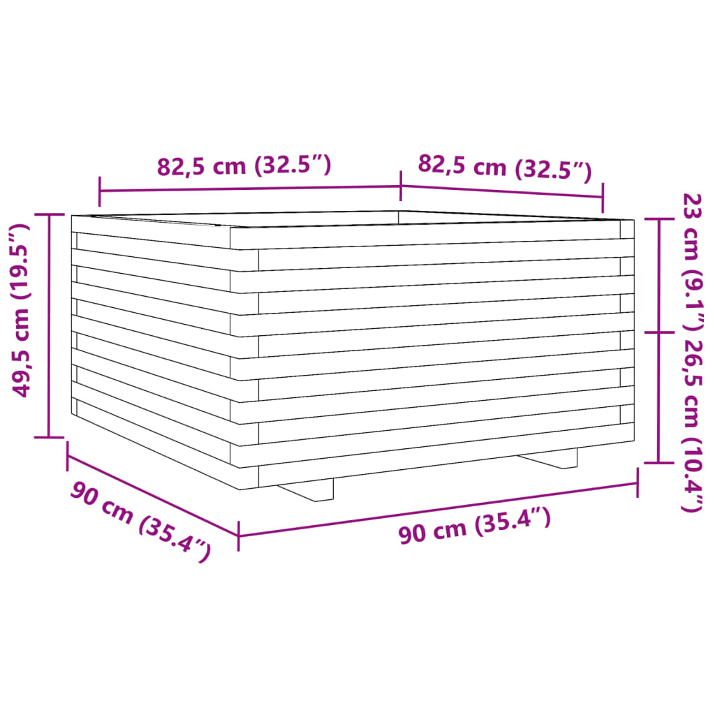 vidaXL Jardinieră de grădină, 90x90x49,5 cm, lemn de pin impregnat