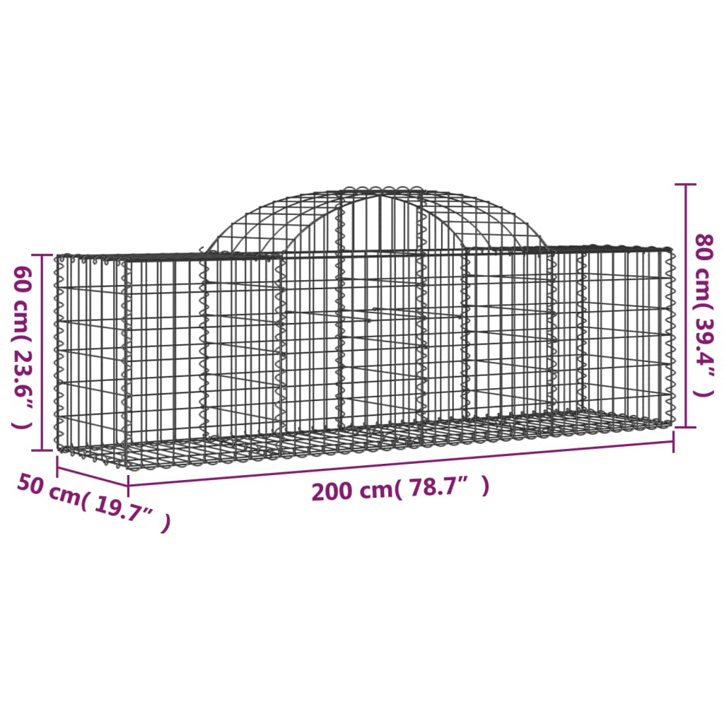 vidaXL Coșuri gabion arcuite 10 buc, 200x50x60/80 cm, fier galvanizat