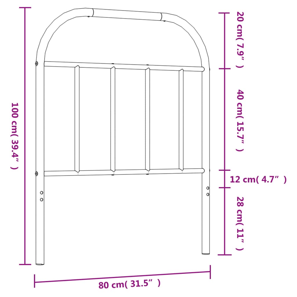 vidaXL Tăblie de pat metalică, negru, 75 cm