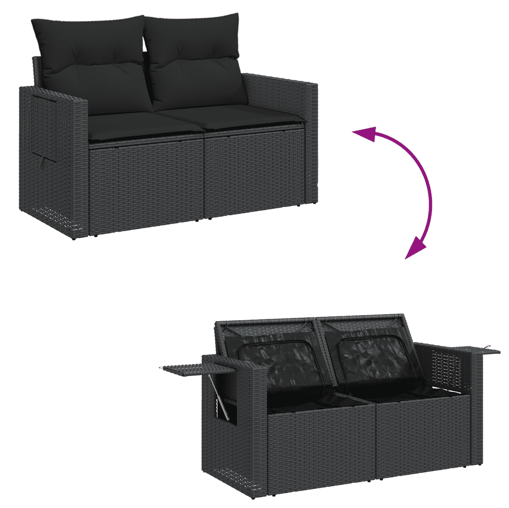 vidaXL Set mobilier de grădină cu perne, 6 piese, negru, poliratan