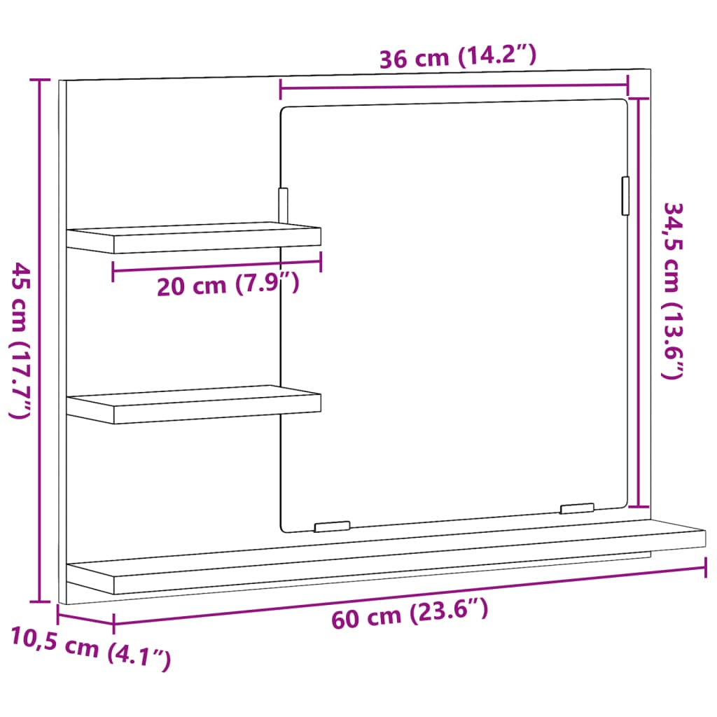 vidaXL Dulap cu oglindă de baie, stejar artizanal, 60x10,5x45 cm