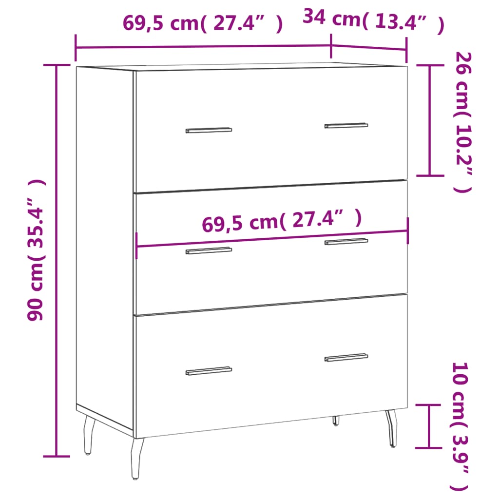 vidaXL Servantă, stejar maro, 69,5x34x90 cm, lemn prelucrat