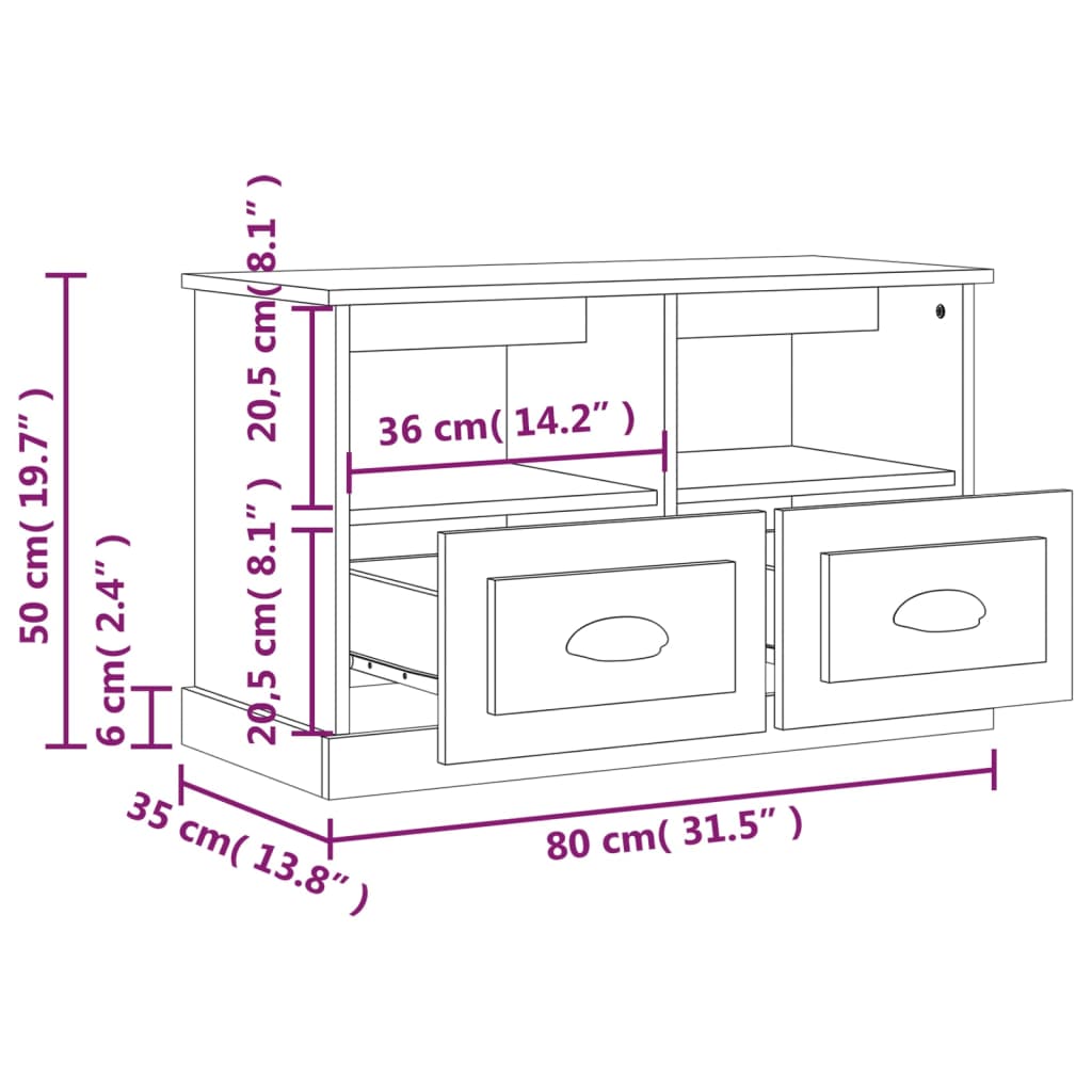 vidaXL Comodă TV, gri sonoma, 80x35x50 cm, lemn prelucrat