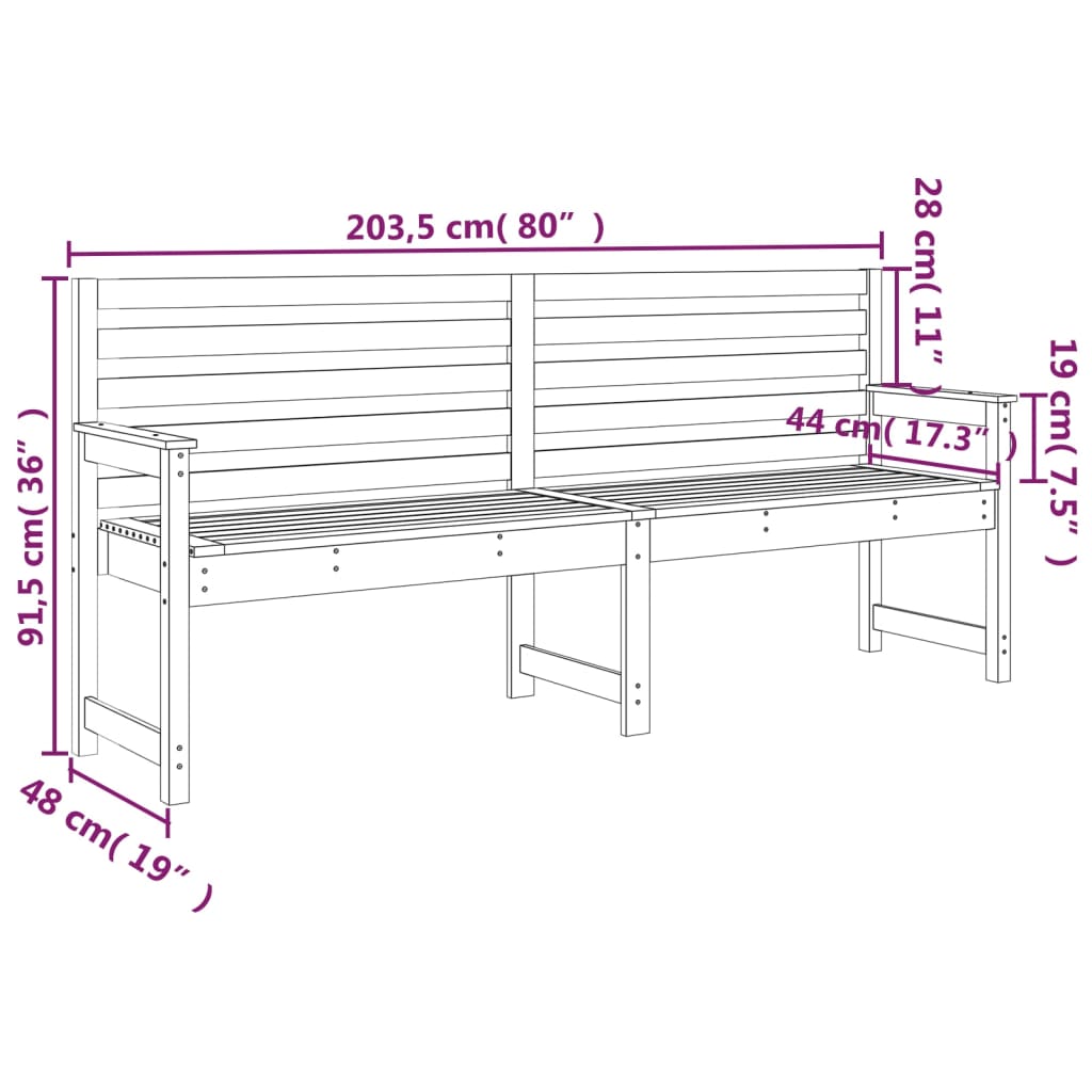 vidaXL Bancă de grădină, gri, 203,5x48x91,5 cm, lemn masiv de pin