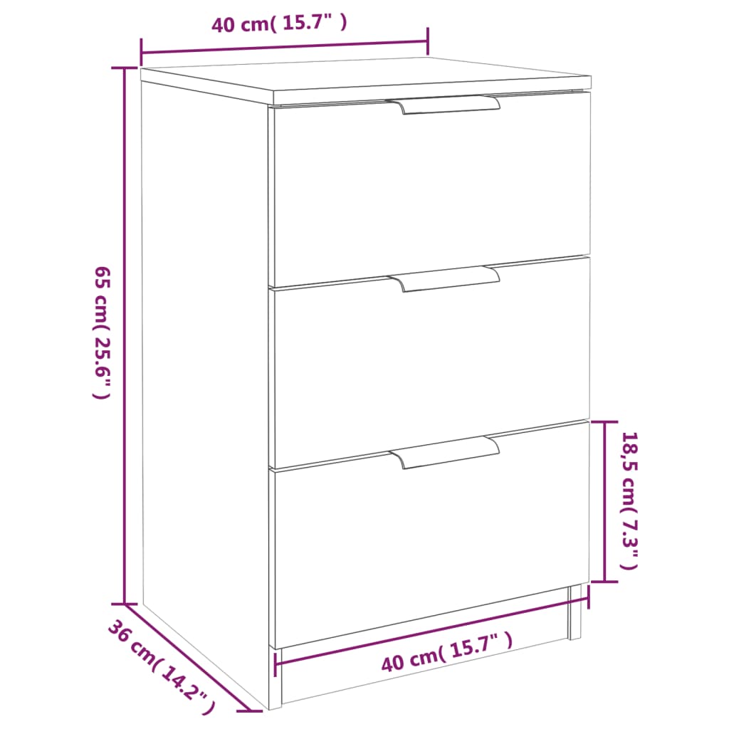 vidaXL Noptiere, 2 buc., Negru, 40x36x65 cm