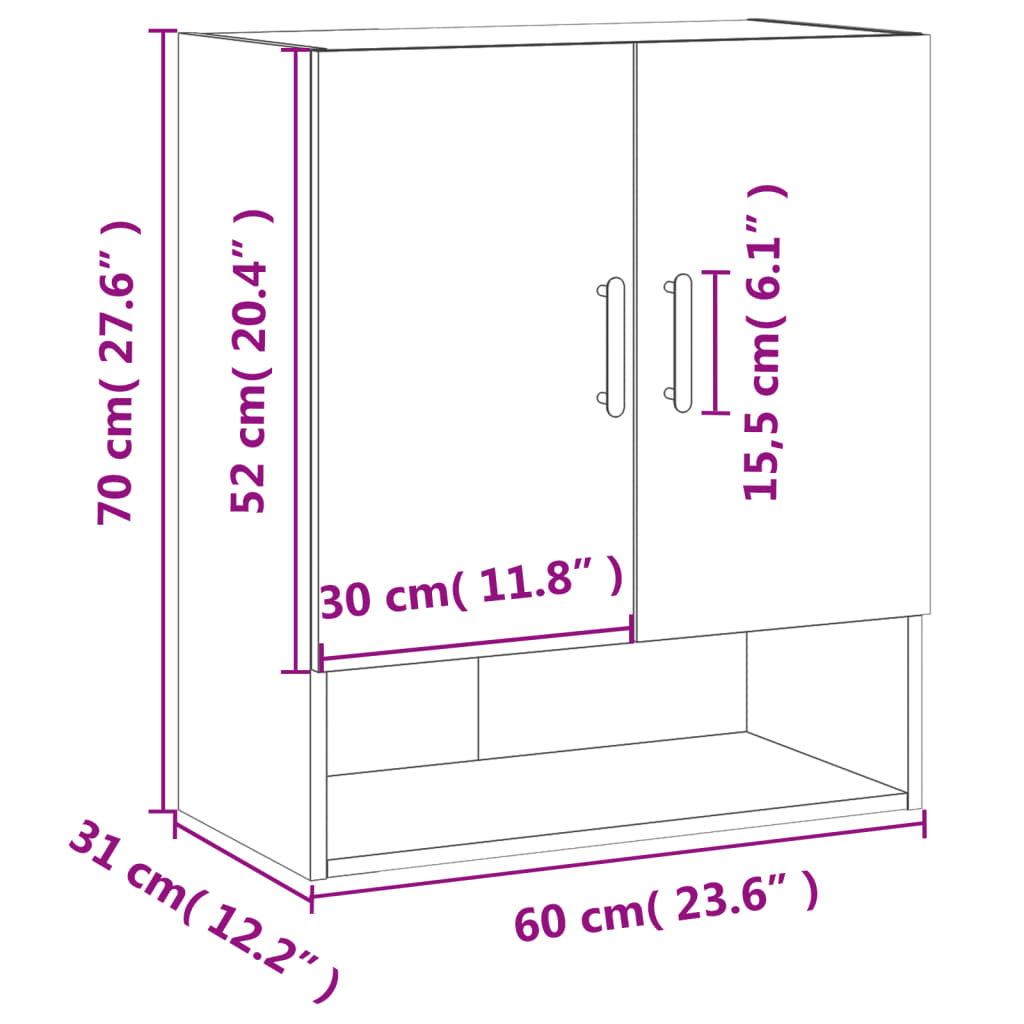 vidaXL Dulap de perete, stejar maro, 60x31x70 cm, lemn compozit