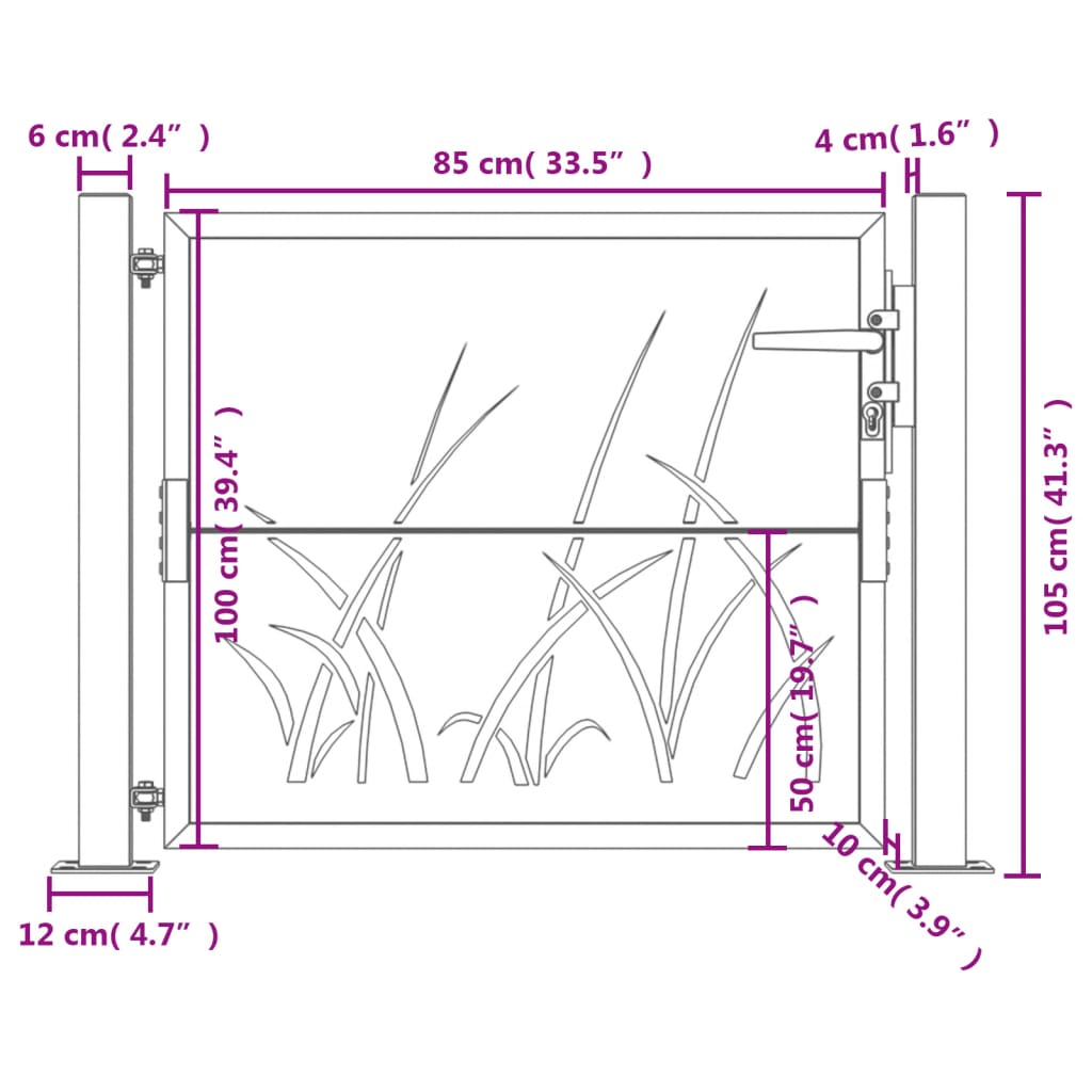 vidaXL Poartă pentru grădină, antracit, 105x105 cm, oțel, model iarbă