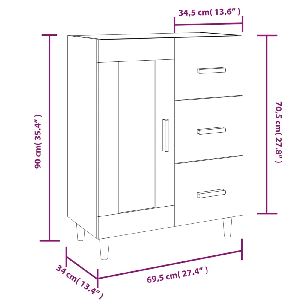 vidaXL Dulap, alb extralucios, 69,5x34x90 cm, lemn compozit